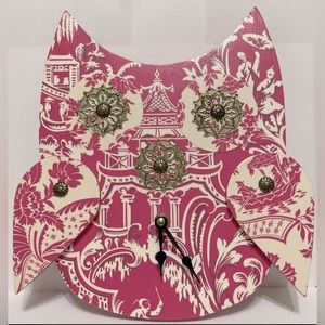 Pink Owl Wall Clock 9in. With Brass Plated Fixtures Unique Asian Theme
